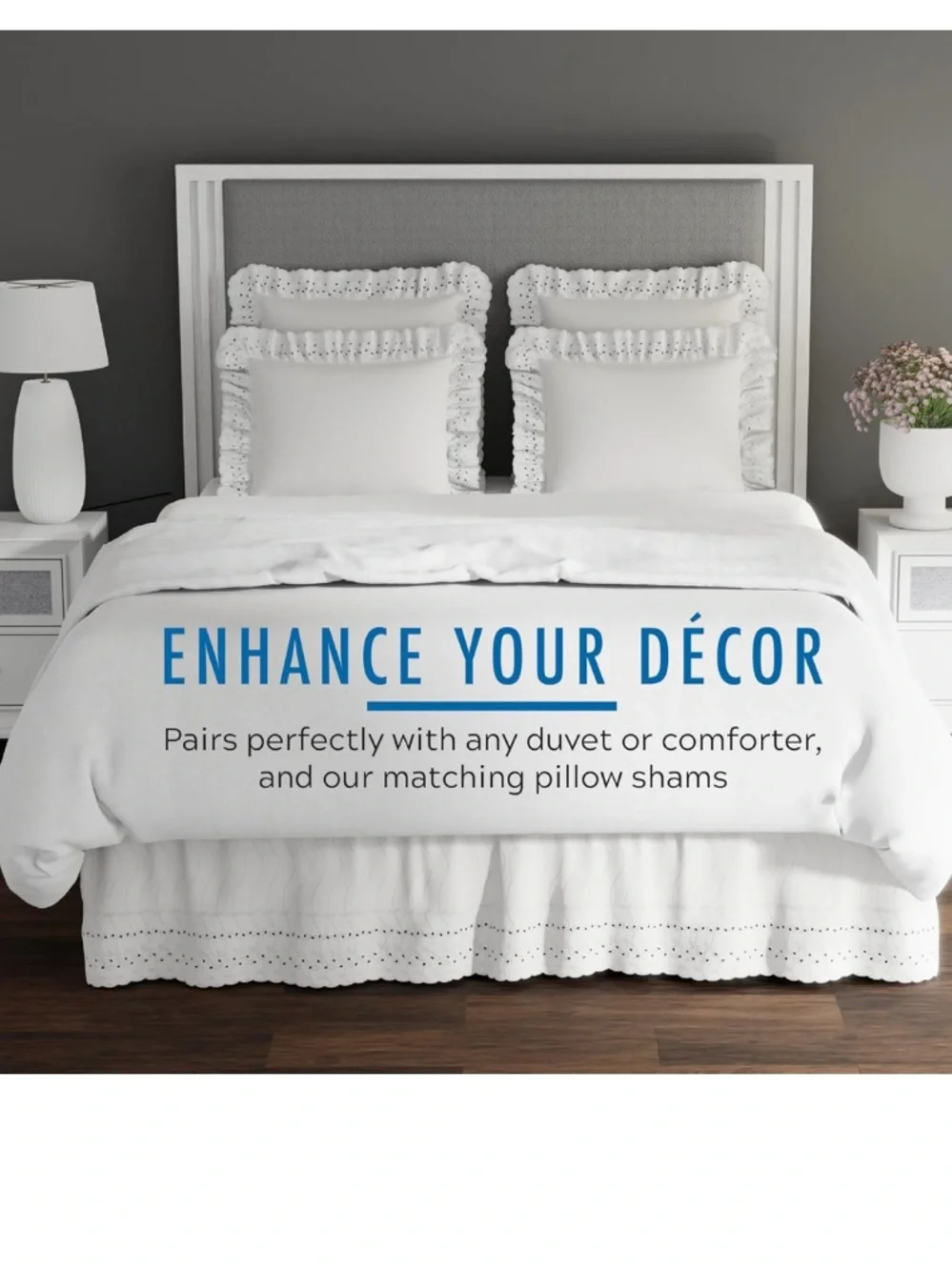 WHITE Eyelet Bed Skirt 14” Drop - KING